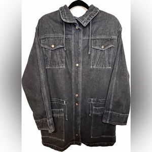 Vintage Oversized Black Denim Utility Jacket – Unisex / Streetwear Vibes